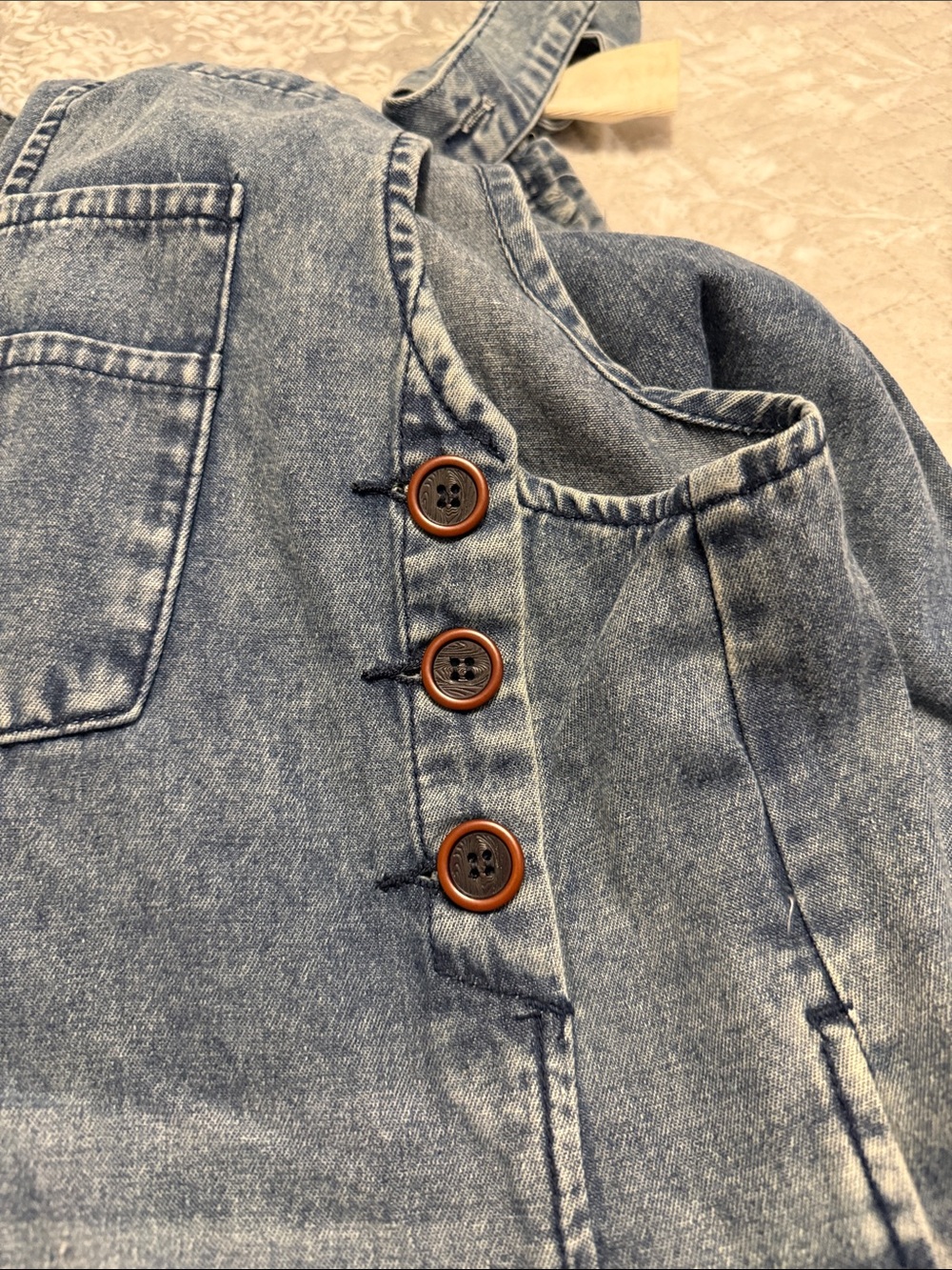 easel Denim Distressed Overalls in Medium Blue - Picture 7 of 7